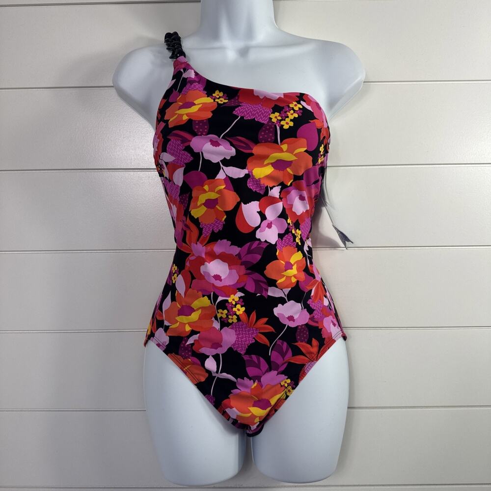 Skinny Dippers One Piece Swimsuit One Strap Multicolor Floral Print sz S